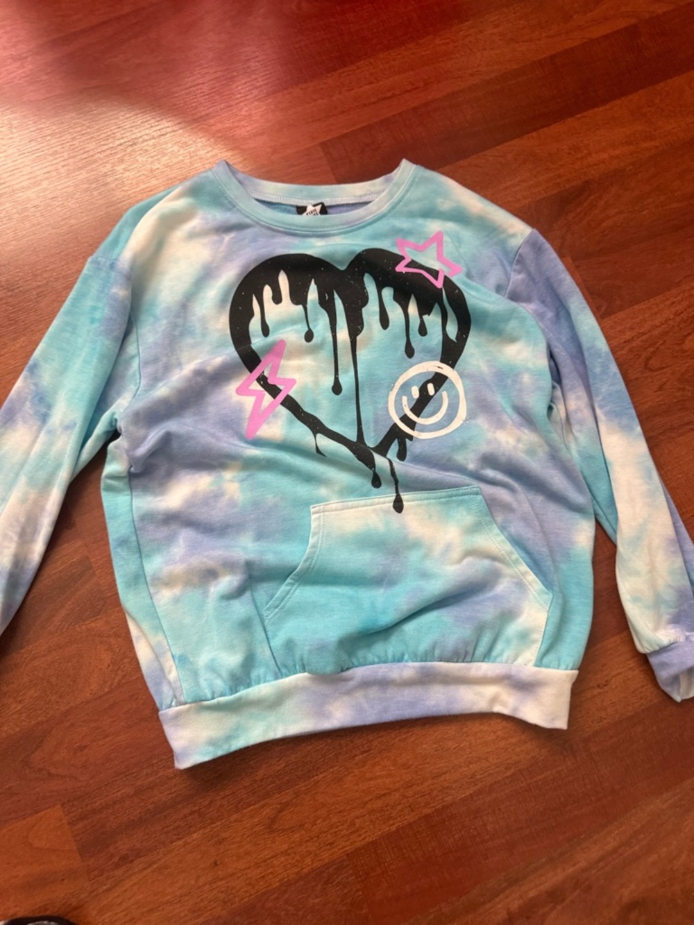 Pixielane Kids Tie-Dye Blue Heart Graphic Hoodie Sweatshirt